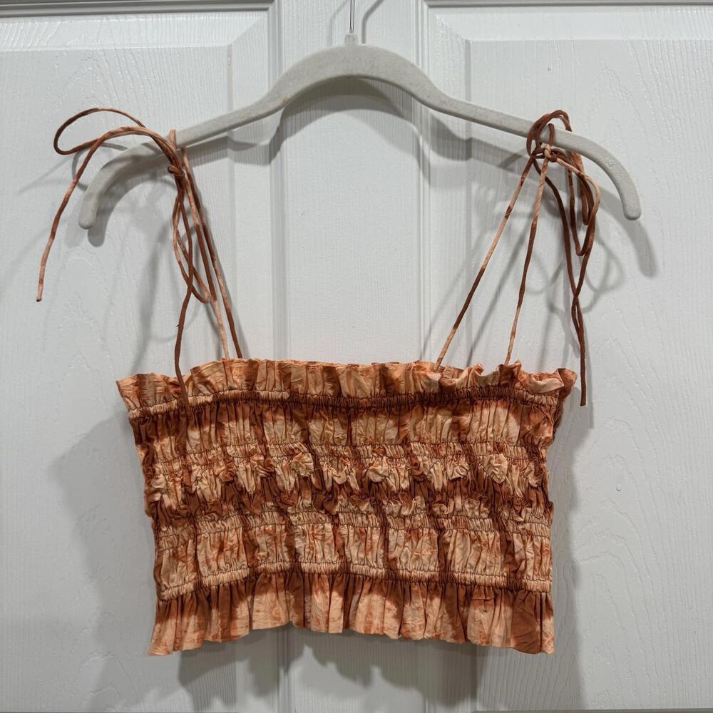 Ulla Johnson Riya Sequoia Smocked Shibori Cotton Bralette Crop Top Size 4 -$250 - Picture 4 of 11
